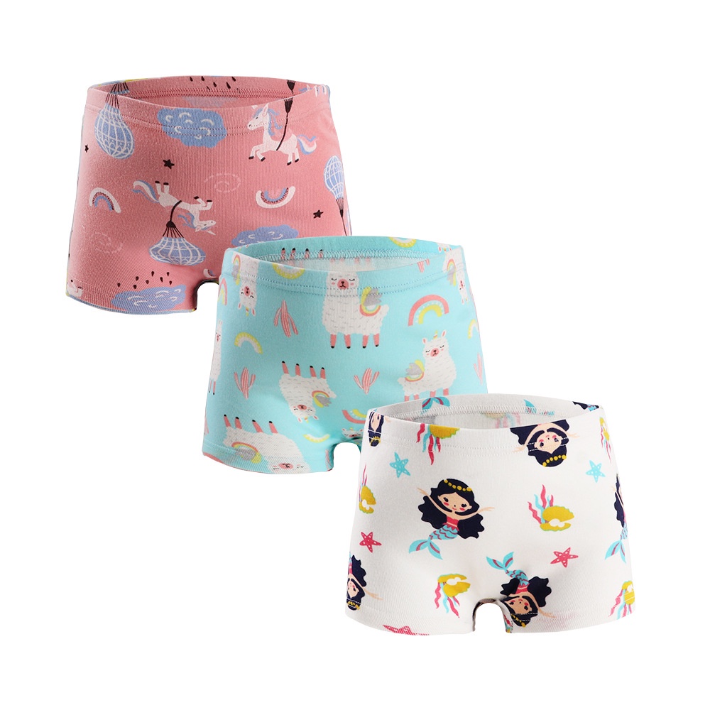 Bộ 3 Quần Lót 100% Cotton In Họa Tiết Hoạt Hình Nàng Tiên Cá Cho Bé Gái