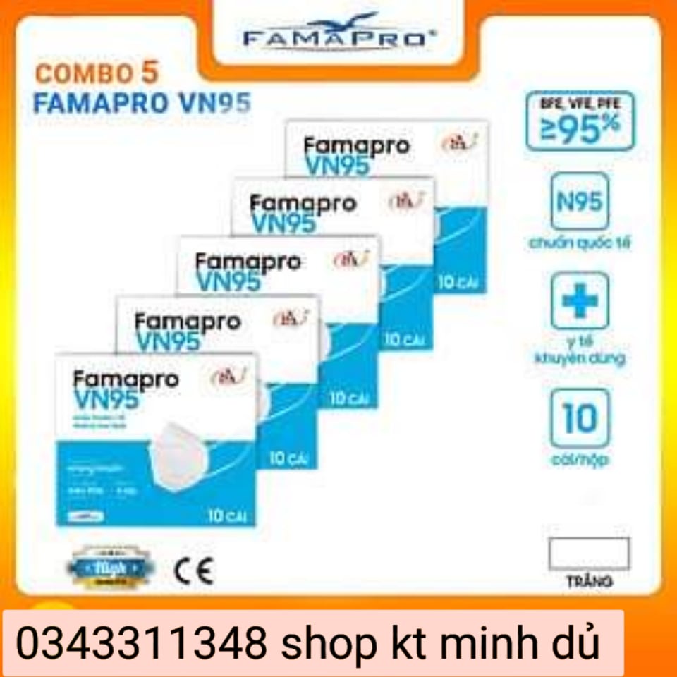 VN95  - Combo 5 hộp - 50 cái khẩu trang y tế kháng khuẩn 4 lớp