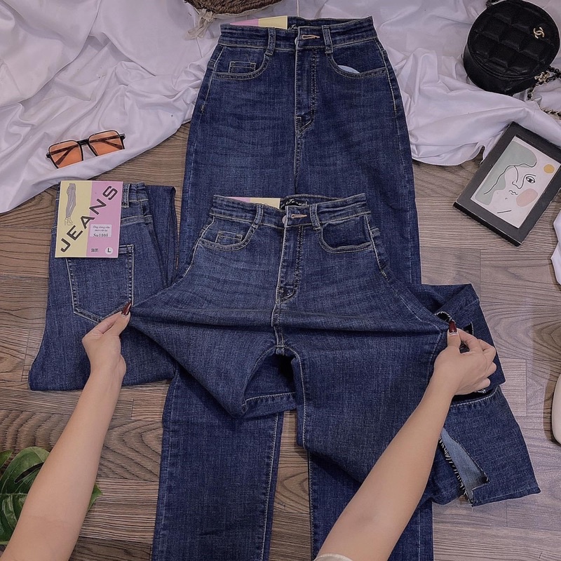 Quần jeans nữ ống đứng gấu cắt lệch