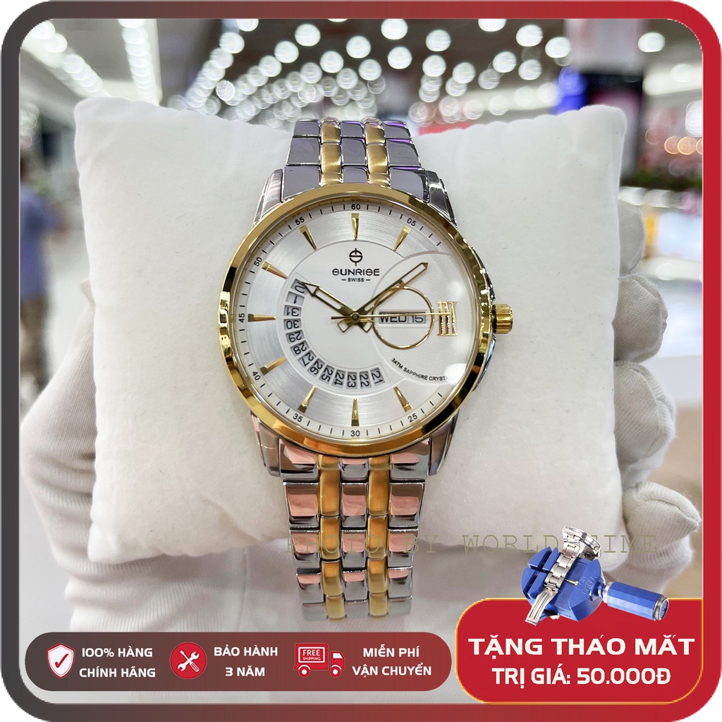 Đồng hồ nam dây thép Sunrise 1130SA full box, kính sapphire chống xước, chống nước