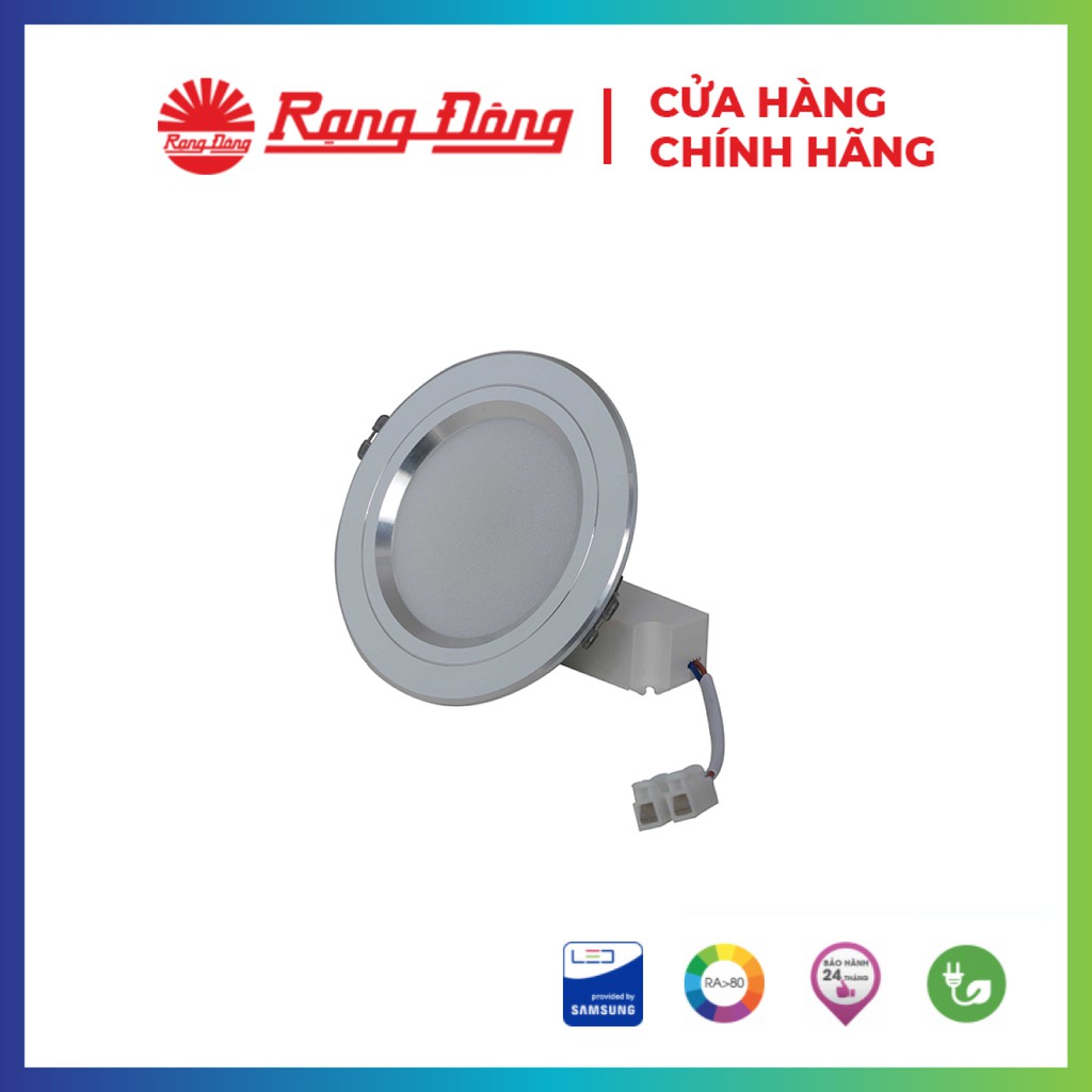 Đèn LED âm trần đổi 3 màu 7W Rạng Đông, khoét lỗ 90, vỏ nhôm đúc, 2 màu Viền vàng/ viền bạc, siêu sáng