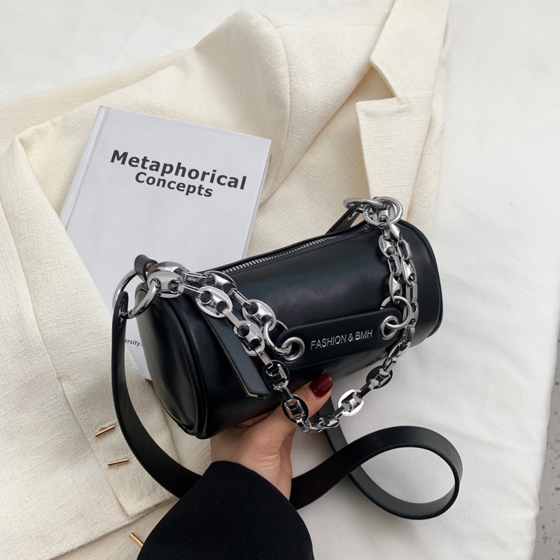 Túi đeo vai IELGY hình trụ phối dây xích thời trang cho nữ