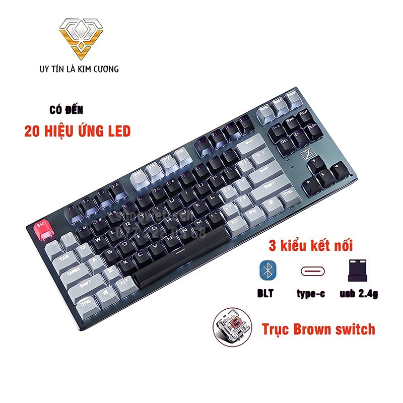 Bàn phím CƠ Bluetooth Không Dây Pin Sạc K950 LED đẹp, phím blue switch cho máy tính pc laptop, điện thoại, máy tính bảng