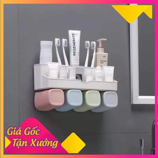 Bộ dụng cụ nhả kem đánh răng lúa mạch 4 cốc kèm giá treo bàn chải Ecoco