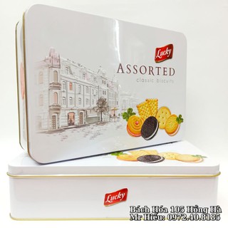 [Mã GROSALE2703 giảm 8% đơn 250K] [T10/2021] Bánh Lucky Assorted hộp sắt 400g, kt 21x31x8cm