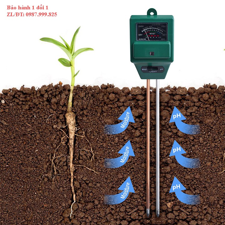 Máy đo xác định giá trị độ pH đất bên cạnh đó có thể xác định được giá trị ánh sàng và độ ẩm đất.