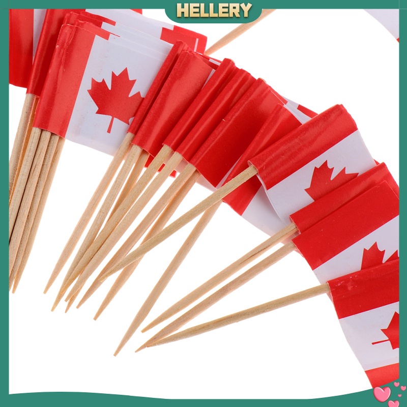 Set 100 Tăm Xỉa Răng Trang Trí Bánh Kem Hình Lá Cờ Canada