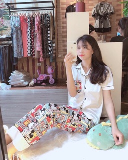 Bộ pijama lụa satin (áo cộc+ quần dài)