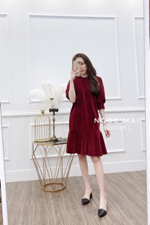 VÁY NHUNG ĐỎ ĐUÔI CÁ TAY BỒNG