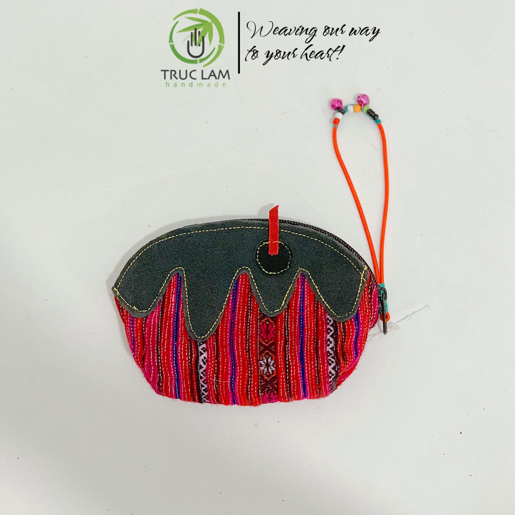 Ví Cầm Tay Nữ VÍ Sò Cầm Tay Vải Thổ Cẩm Phối Vải Da Lộn Có Gắn Vòng Chuông (A) - Trúc Lâm Handmade