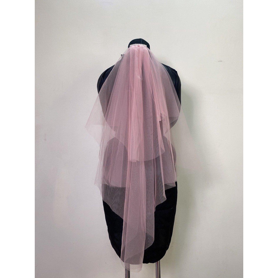 Voan cài tóc cô dâu màu Hồng ngắn ngang lưng phụ kiện cưới cô dâu 2022 Giangpkc  Phụ kiện cưới Giang