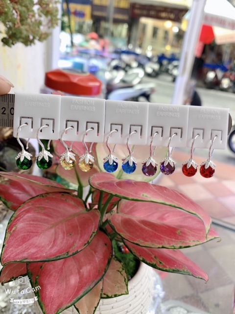 Khuyên tai bạc ta móc hoa treo quả trắng 8-9ly nhân tạo