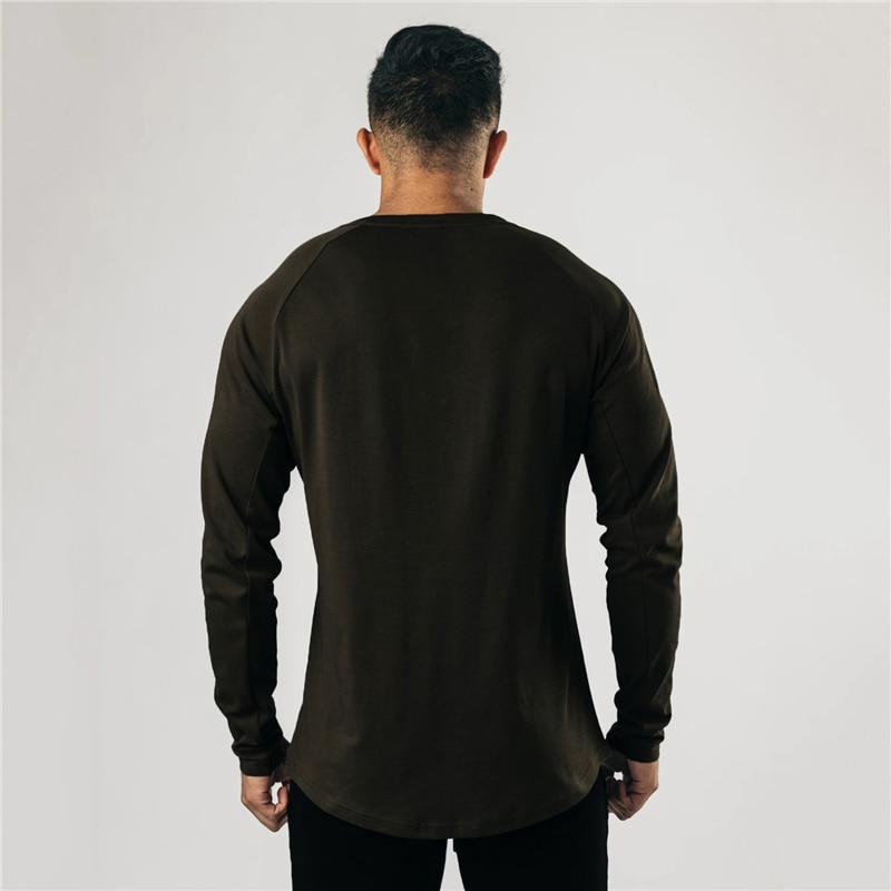 New Breathable Solid Color Fitness Men's Fashion Long Sleeve Bodybuilding Casual Autumn and Winter Trend Slim Sports T Shirt