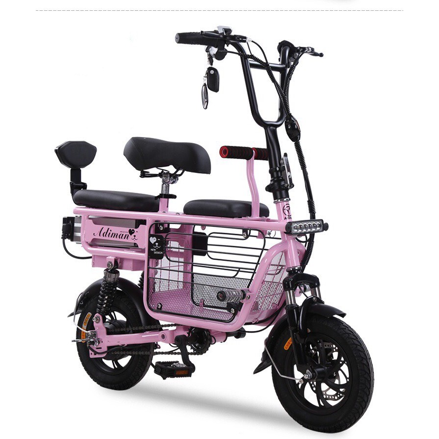 Xe điện mini Mẹ Con 3 ghế có giỏ Adiman X1