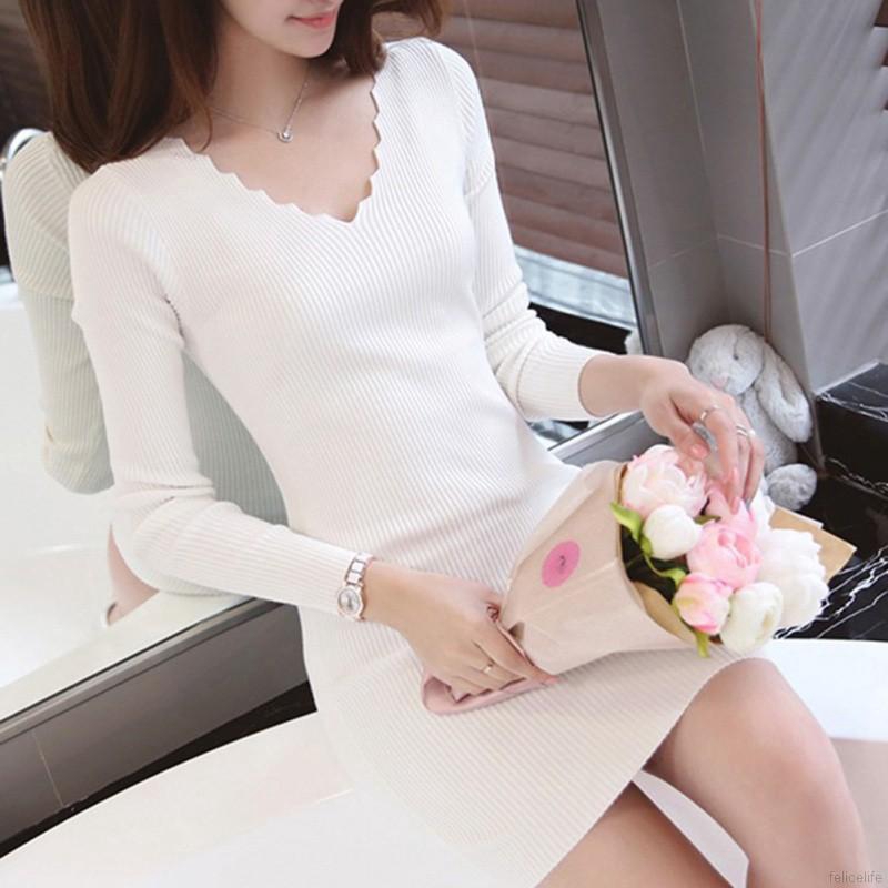 Đầm len tay dài cổ chữ V thanh lịch quyến rũ | BigBuy360 - bigbuy360.vn