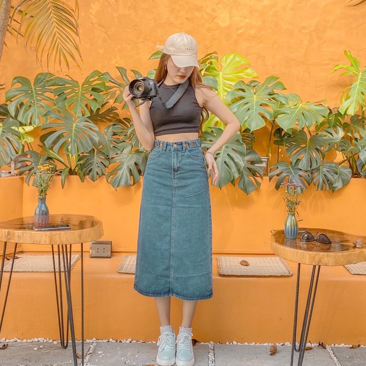 (SẴN) Chân Váy bò dài FIRST DATE chân váy jean denim  chữ A chân váy jeans trơn basic đơn giản dễ phối