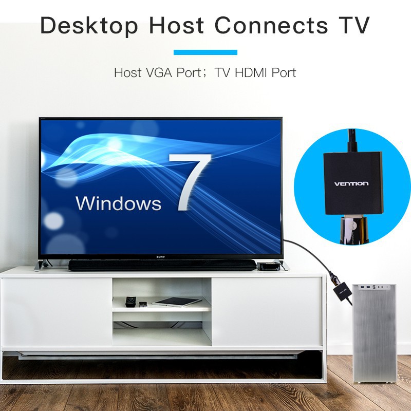 Đầu chuyển VGA sang HDMI hỗ trợ cổng âm thanh 3.5mm tiện lợi