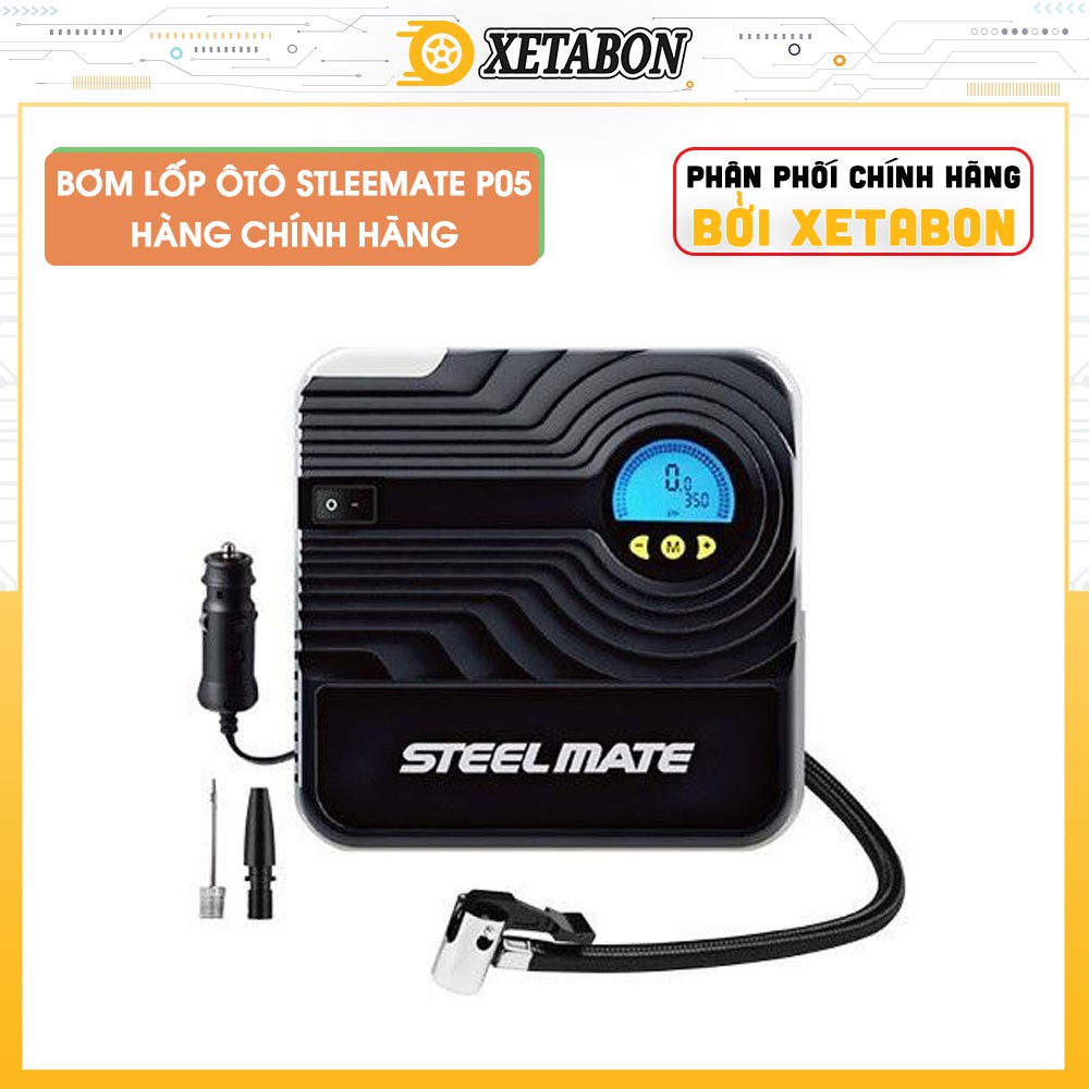 Bảo Hành 1 Năm -  Bơm lốp ô tô Steelmate P05 chính hãng điện tử tự ngắt Có Đồng Hồ Hiển Thị Áp Xuất Lốp