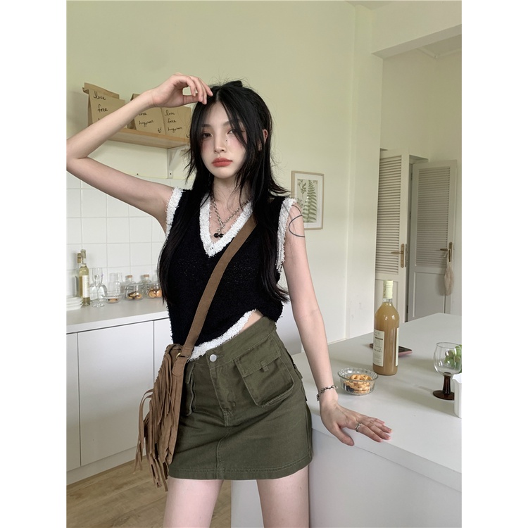 Chân váy jean Chữ A Lưng Cao Thời Trang Hàn Quốc