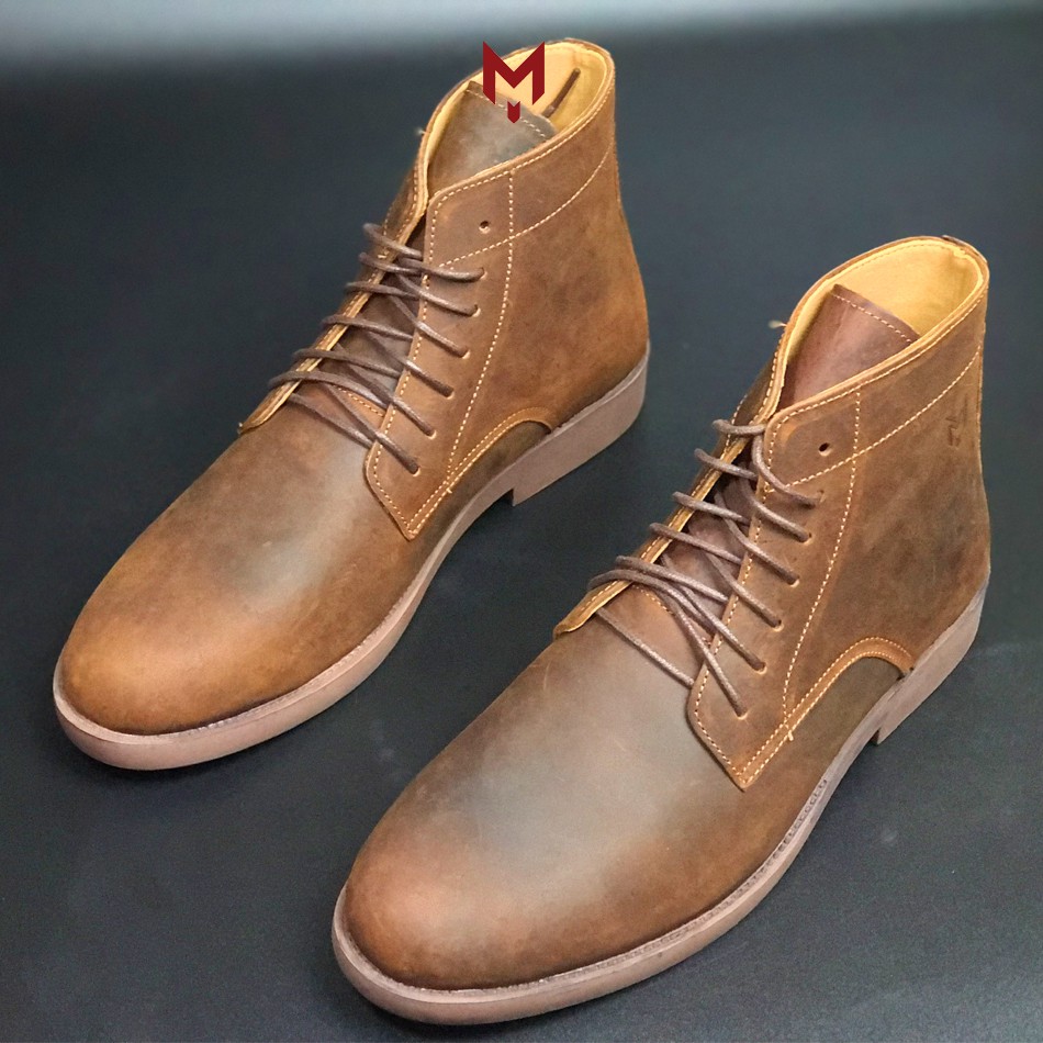 Giày cao cổ nam Mad Desert Plain Boots Brown da bò sáp ngựa điên cao cấp phong cách bụi bặm | BigBuy360 - bigbuy360.vn