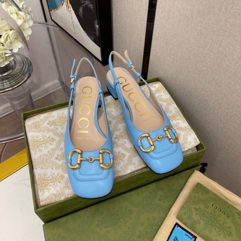Giày búp bê 2.5cm mũi vuông có dây Gucci GG da thật cao cấp mẫu 2021