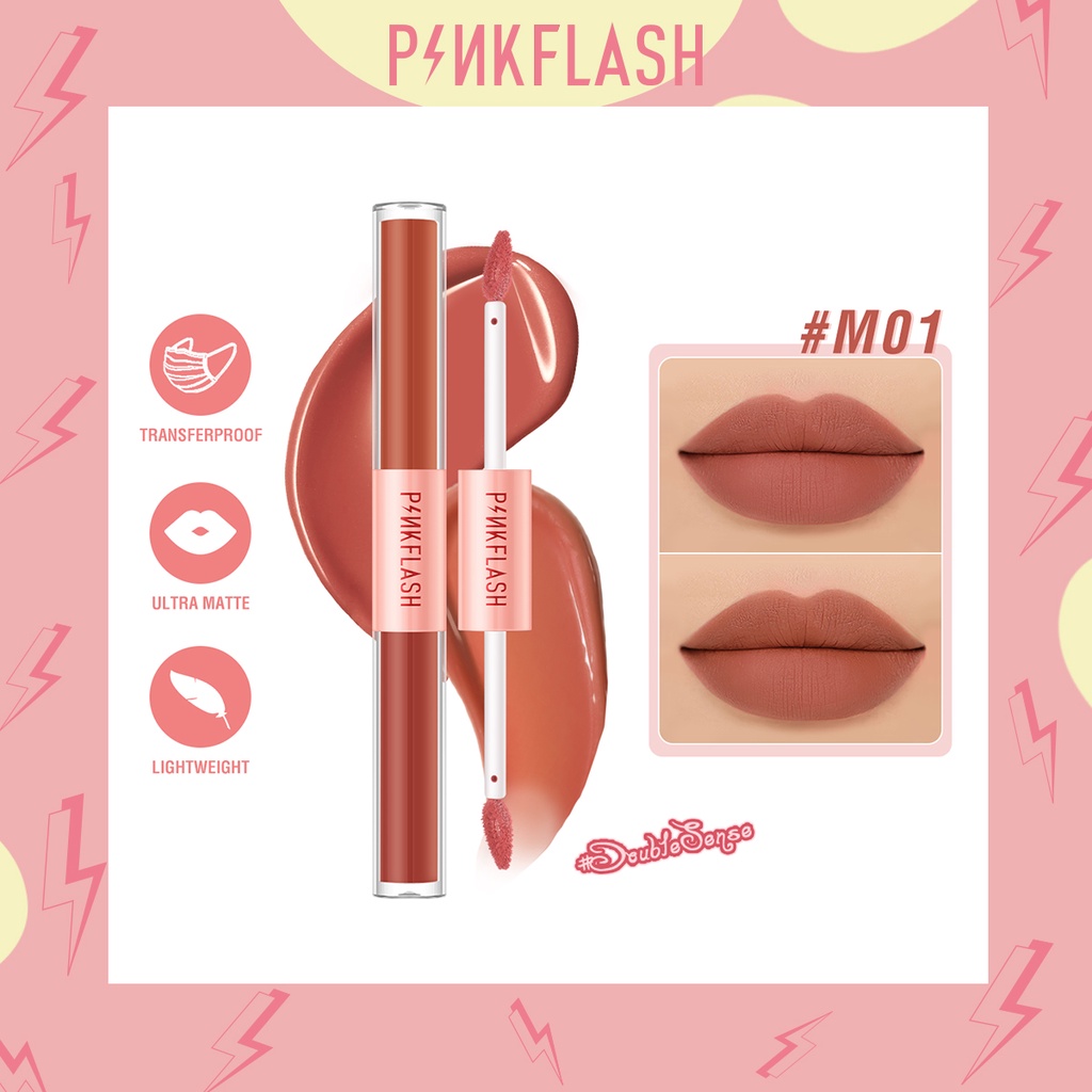 Son kem Pinkflash thiết kế 2 đầu 2 trong 1 màu sắc tươi sáng lâu trôi