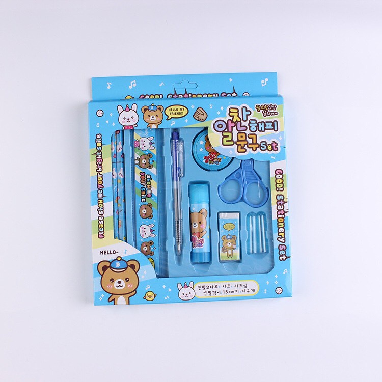Bộ 9 dụng cụ học tập họa tiết thú hoạt hình cực kì xinh xắn dễ thương cho bé-88022 KOREA STORE88