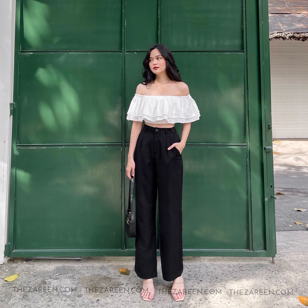 ÁO CROPTOP TRỄ VAI 2 TẦNG VOA78 TRẮNG