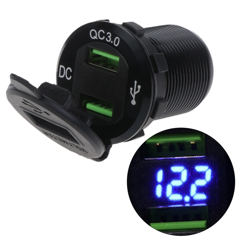 Ổ Cắm Sạc Nhanh QC 3 0 USB 12 24V 18W Có Vôn Kế Kỹ Thuật Số