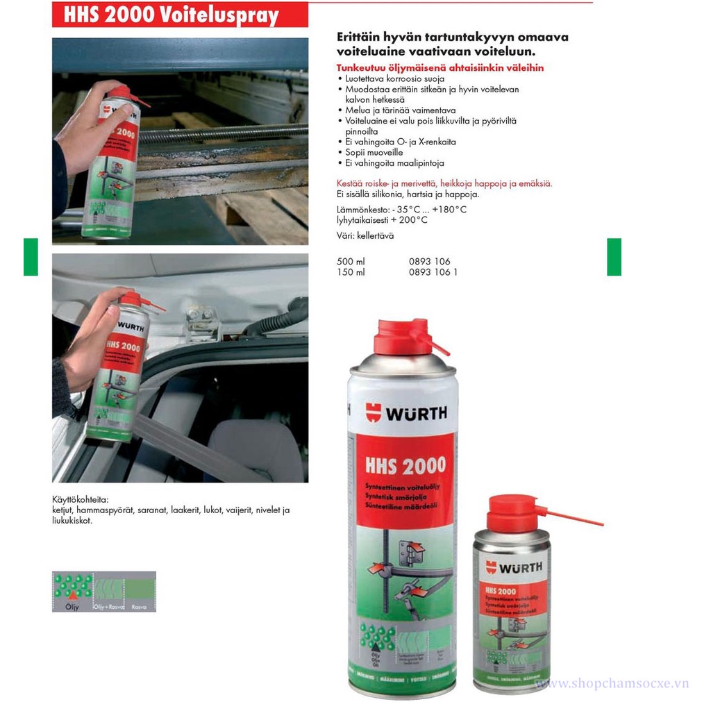 Mỡ bò nước bôi trơn bảo dưỡng đa dụng Wurth HHS 2000 500ml