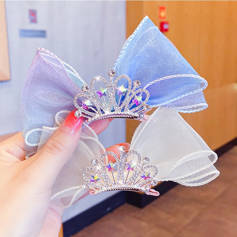 Kẹp Tóc Hình Vương Miện Phối Lưới Phong Cách Hàn Quốc Xinh Xắn Cho Bé Gái