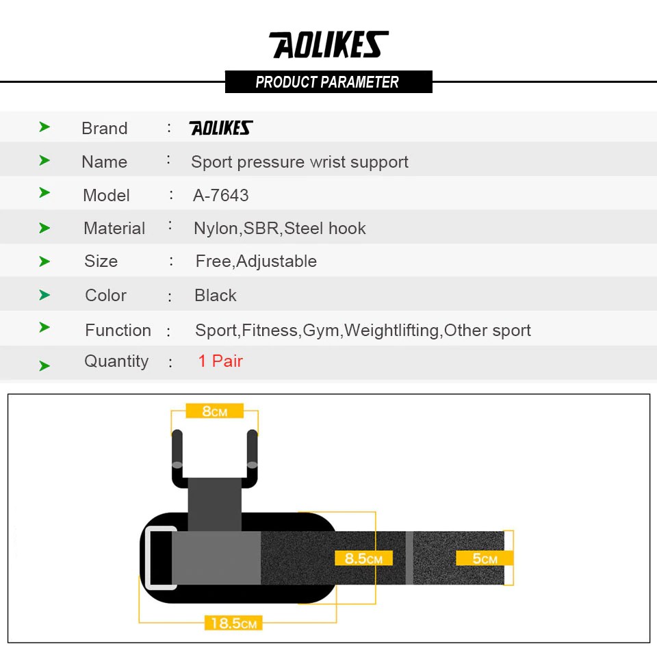 Găng Tay Có Móc Thép Nâng Tạ Weight Lifting Hook Aolikes (1 Đôi)