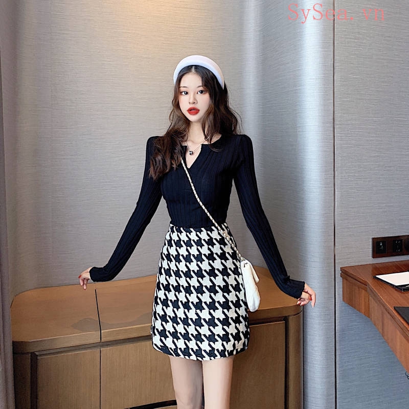 Áo Dệt Kim Nữ Tay Dài Cổ Chữ V Gợi Cảm