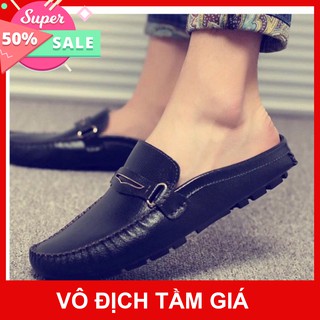 Giày Sục da nam cao cấp, Sục da bò nam Giày lười da nam hàng xuất Tại Xưởng CHOINIS GIÀY HỞ GÓT Sản xuất tại Giầy da nam