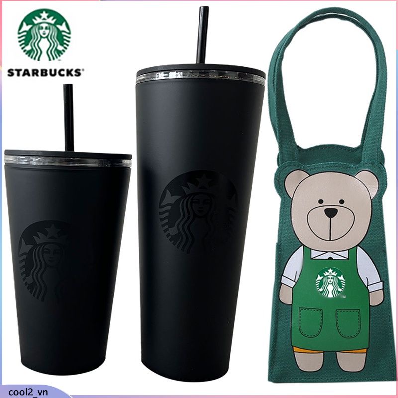 Bình Giữ Nhiệt Cao Cấp Starbucks Cà Phê 710Ml/473Ml 2 Lớp Mờ Đen Cà Phê Mờ Straw Cup 24Oz/16Oz
