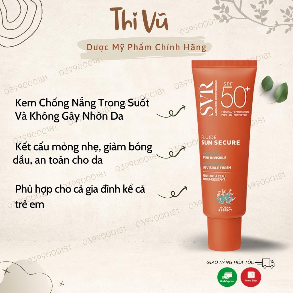 Kem chống nắng SVR Sun Secure Fluide SPF50+ 50ml Trong Suốt Không Gây Nhờn Da (nhập khẩu) - Thi Vũ