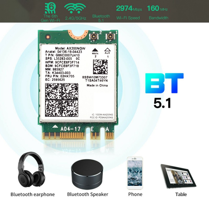 Thiết Bị Kết Nối Mạng Ax200Ngw Wifi M.2 Ngff Bluetooth 5.1 Với Ăng Ten 2x6db | BigBuy360 - bigbuy360.vn