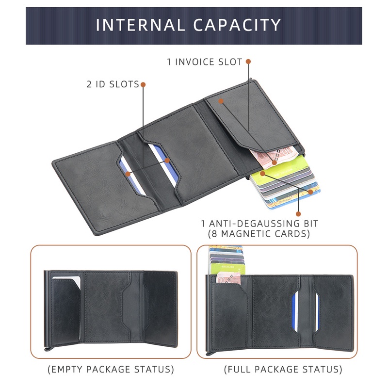 Hộp Đựng Thẻ rfid Bằng Da PU Thời Trang Chống Trộm Có Nam Châm Tự Động