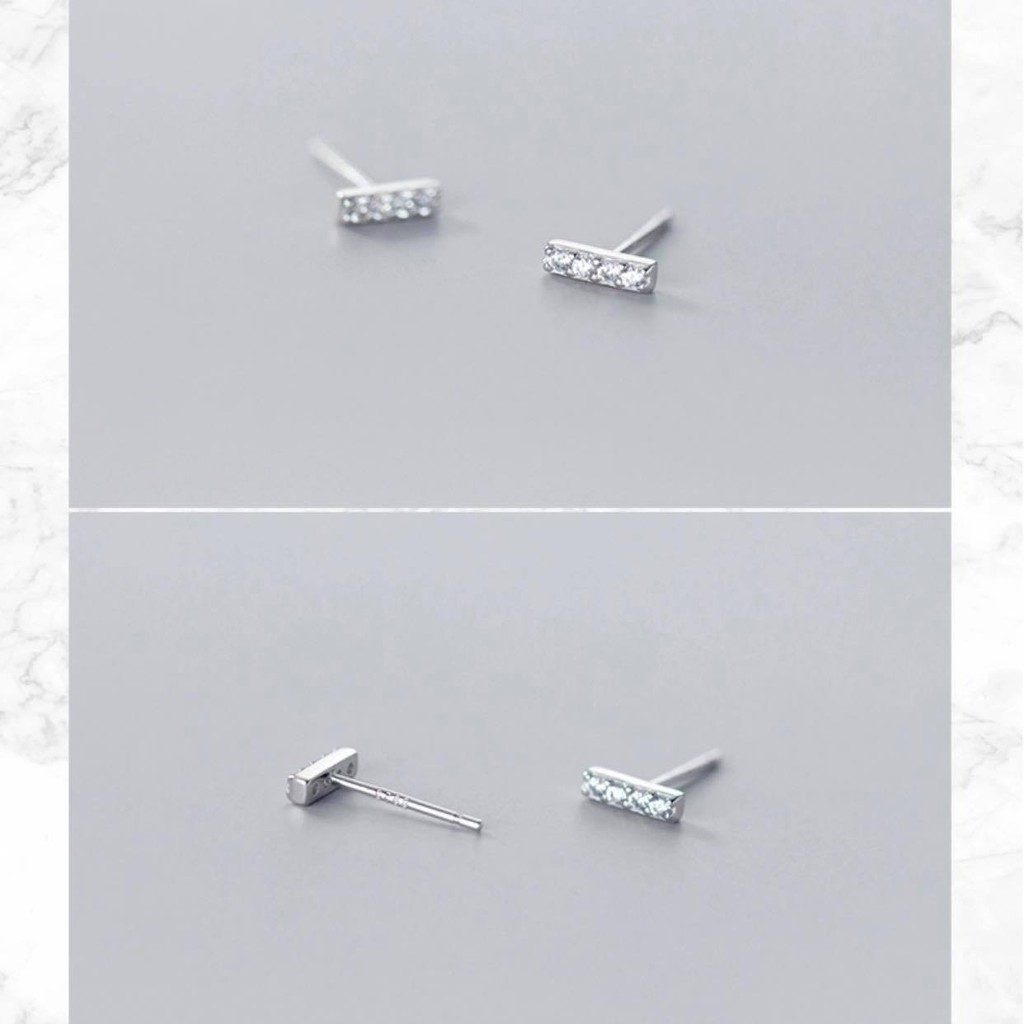 Khuyên tai nữ một hàng đá bạc Ý 925 mạ vàng trắng cao cấp DUYSON SILVER (Giá bán/1 đôi) [KNXK43]
