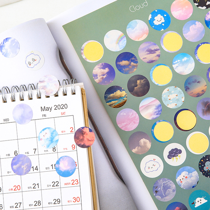 Sticker tròn dán sổ tay trang trí nhiều màu sắc