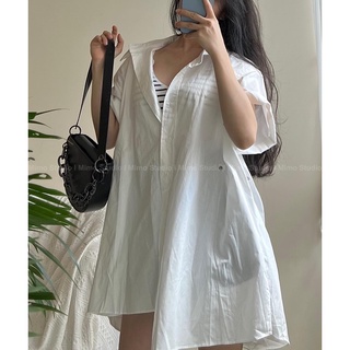 Sơ mi trắng ngắn tay form oversize