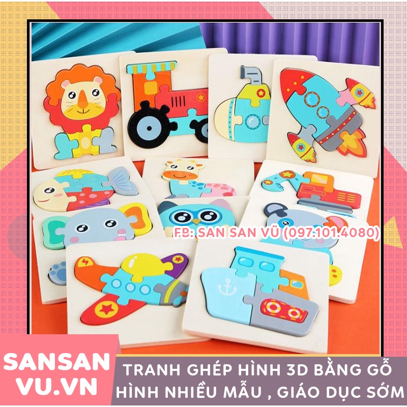 [Xả kho - Siêu rẻ] Tranh ghép hình 3D bằng gỗ có in hình nhiều mẫu ngộ nghĩnh phát triển trí tuệ, giáo dục sớm cho bé