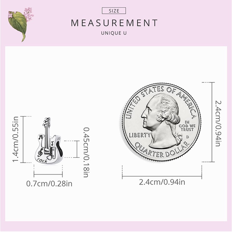 Hạt cườm BAMOER SCC2076 bạc 925 hình dạng guitar bass  đẹp mắt