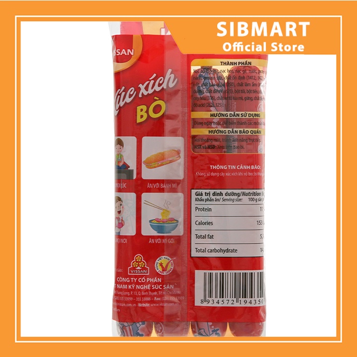 [ MÓN NGON MỖI NGÀY ] Xúc xích Bò tiệt trùng Vissan 280g (4 cây) - Sinmart Official Store - SX0034