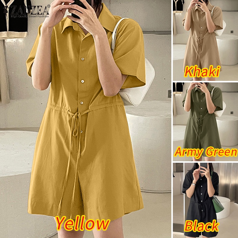 Áo liền quần ZANZEA dạng ngắn ống rộng thiết kế dây rút phong cách Hàn Quốc đơn giản thời trang dạo phố dành cho nữ