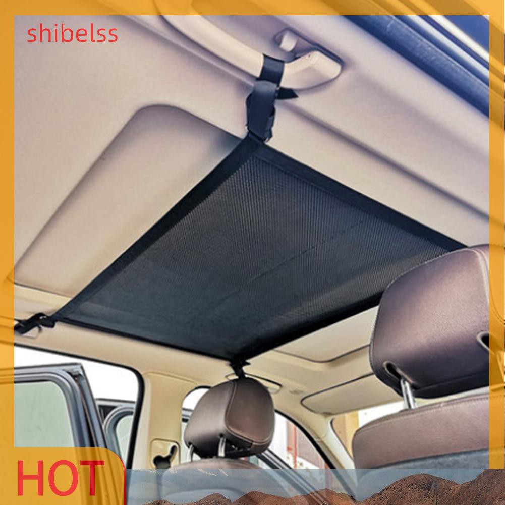 （ʚshibelss）Car Ceiling Storage Net Pocket Grab Handle Zipper Sundries Organizer Bag