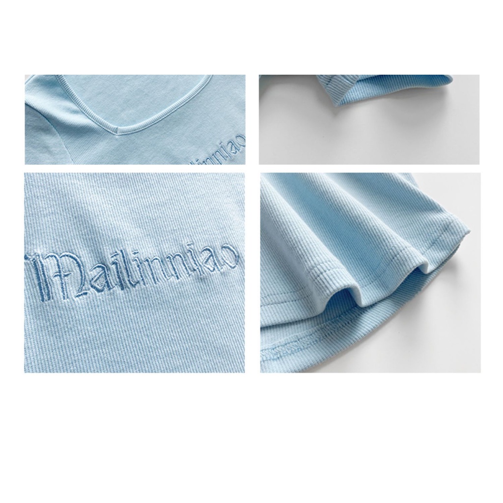 Áo Thun Crop Top Tay Ngắn Cổ Vuông Thêu Chữ Cho Nữ JL-TX-367