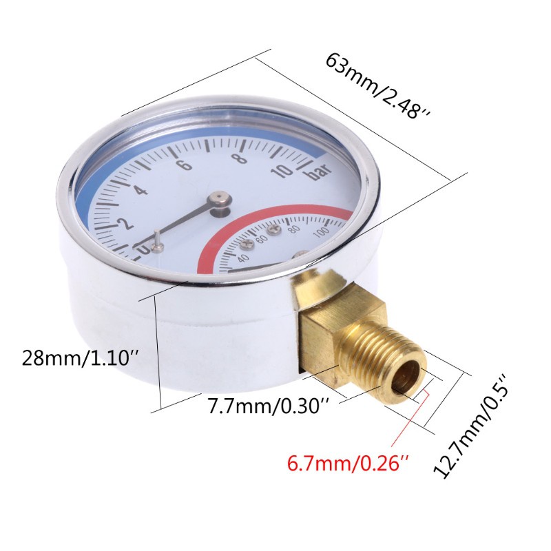Đồng hồ đo áp suất nhiệt độ g1 / 4 2 trong 1 10 bar