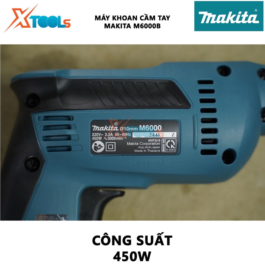 Máy khoan cầm tay Makita M6000B | máy khoan sắt công suất 450W tốc độ không tải 2.200 vòng/ phút dây dẫn điện 2.0 m khoa