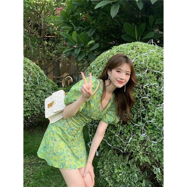 ĐẦM HOA NÚT CỔ TAY PHỒNG